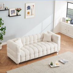 Modern 80" Beige Teddy Fleece Modular Pit Sofa with 2 Pillows for Living Room Luxurious 3-Seater Design