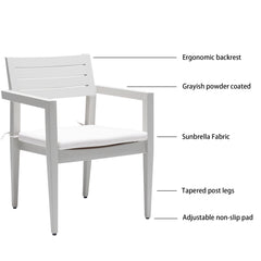 Outdoor Patio Aluminum Stationary Dining Chairs 4PCS with Outdoor-grade Sunbrella Fabric Cushions, Tapered Feet,Grayish