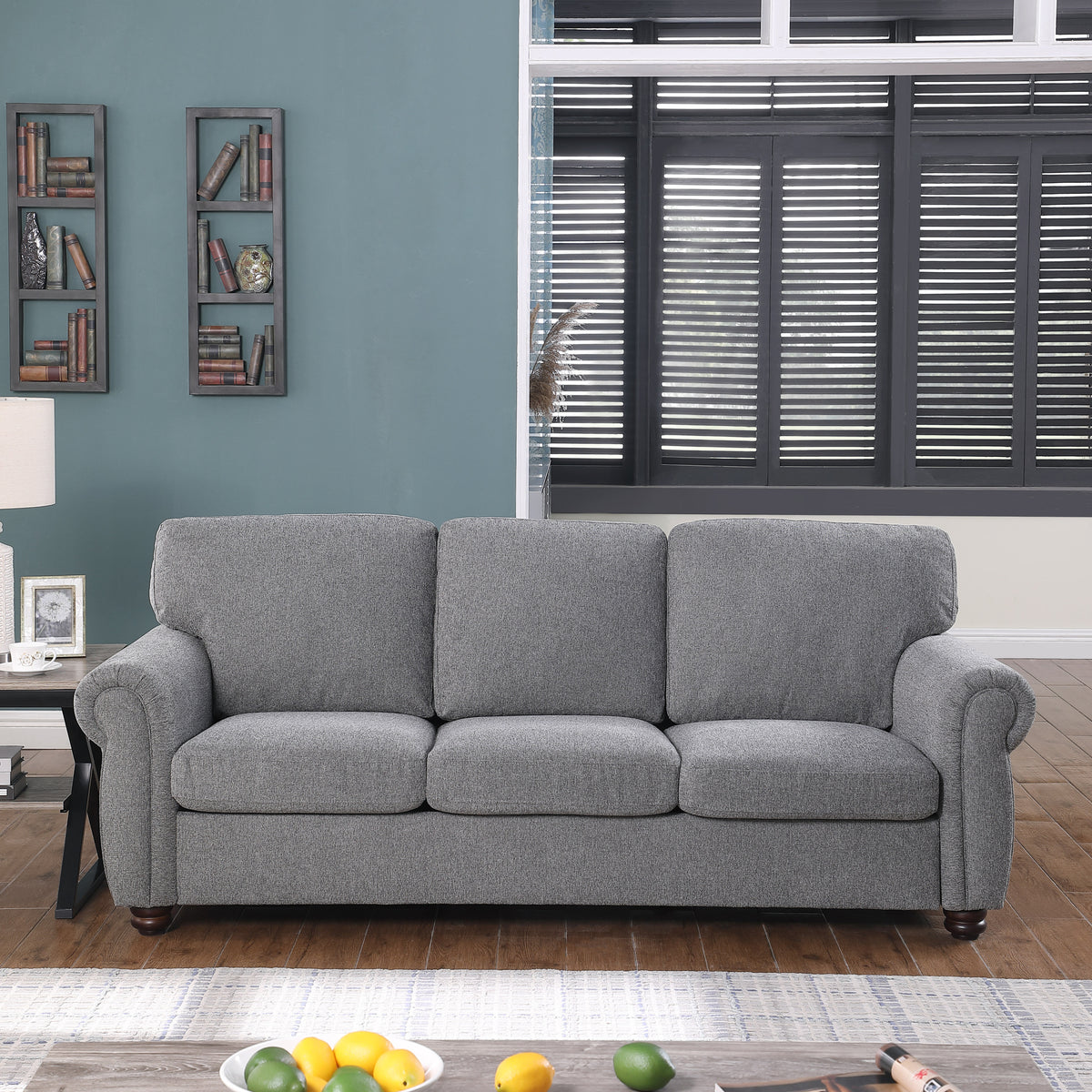 3-Seater Dark Gray Chenille Sofa