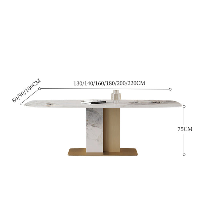 Luxurious Rectangular Dining Table with Marble Top &  Carbon Steel Pedestal for 6-8 Seater jh-065