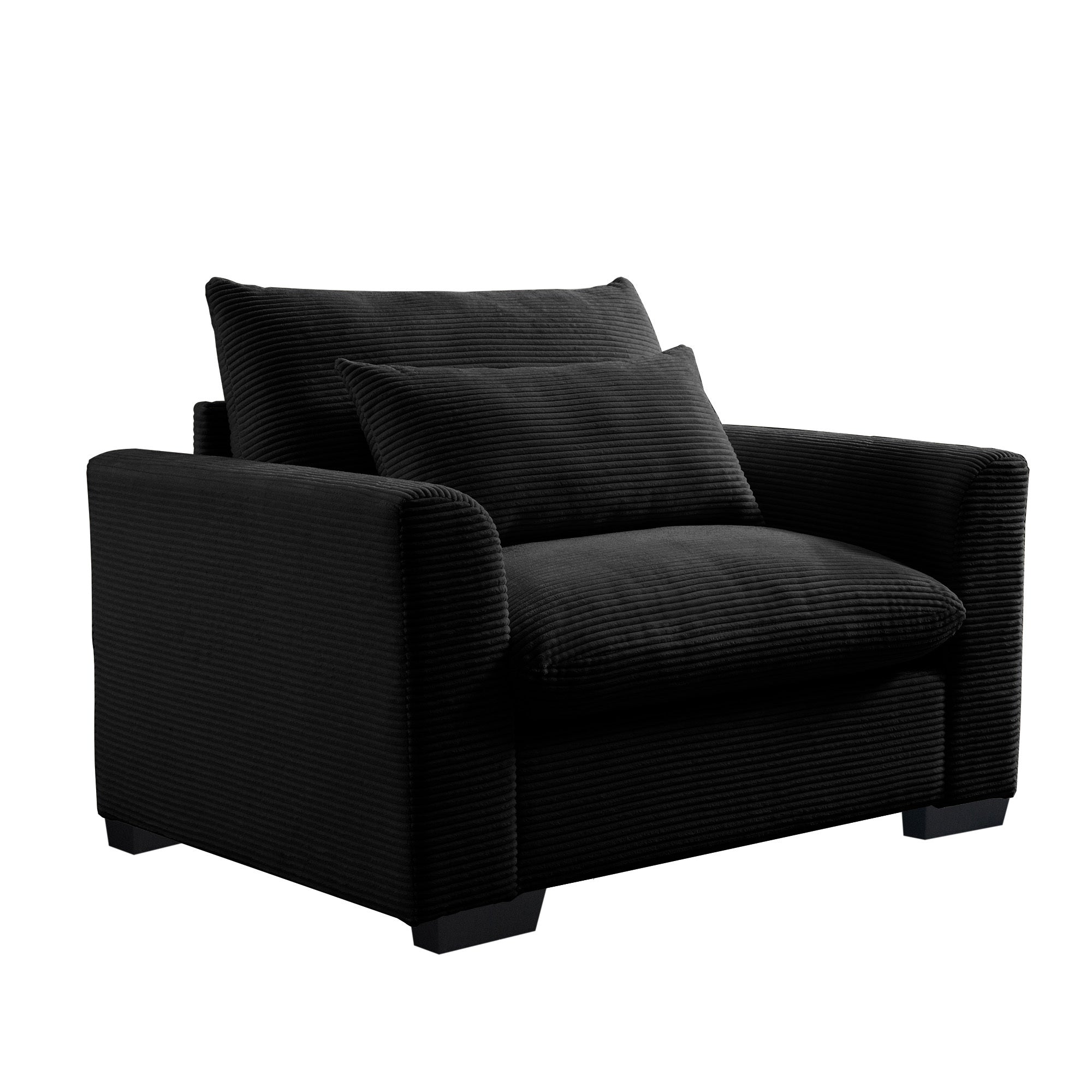 Black Corduroy Deep Seat Single Sofa Accent Chair,Deep Seat Couch with Waist Pillow for Living Room/Apartment/Office