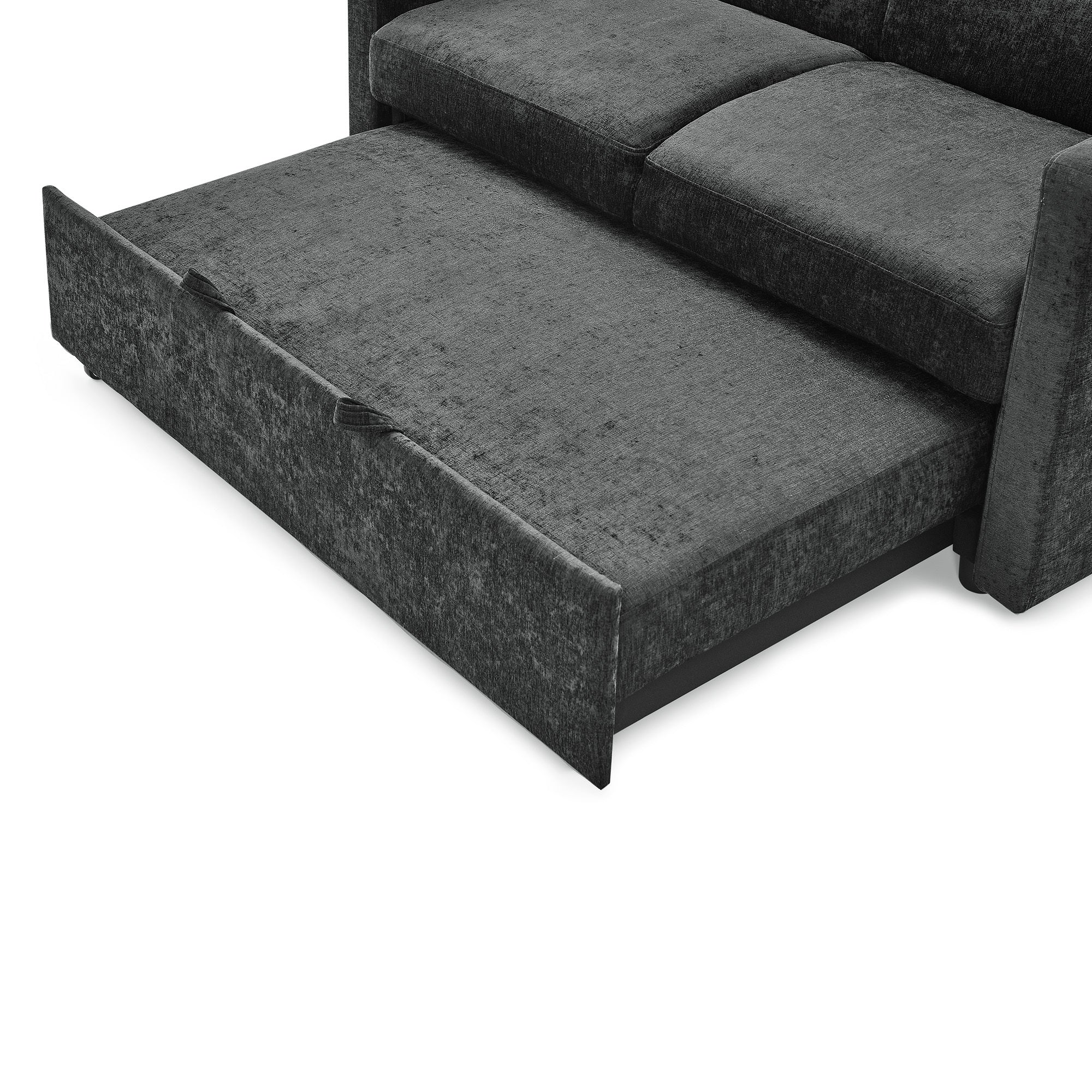 Loveseats Sofa Bed with Pull-out Bed,Adjsutable Back and Two Arm Pocket,Black (54.5"x33"x31.5")