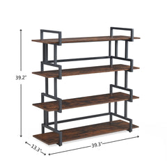 4-Tier Rustic Wood & Metal Bookshelf, Industrial Style