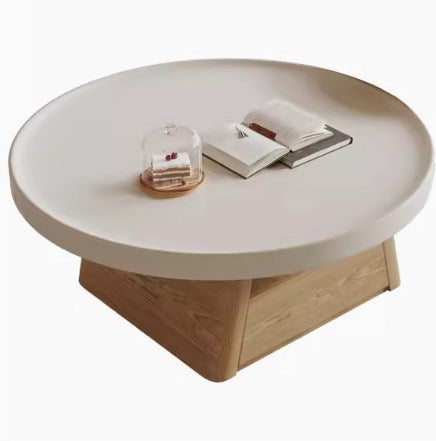 Modern Round Coffee Table  in Elegant White and Black Finish with Storage - Perfect for Stylish Living Room hjl-1226