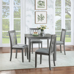 5 Piece Modern Dining Set, Square Wooden Dining Table with 4 Upholstered Chairs for Kitchen, Dining Room, Gray