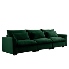 3 Seater Deep Seat Couches for Living Room, Wide and Deep Seat Comfy Living Roo Sofas with 3 Waist Pillows, Green Corduroy