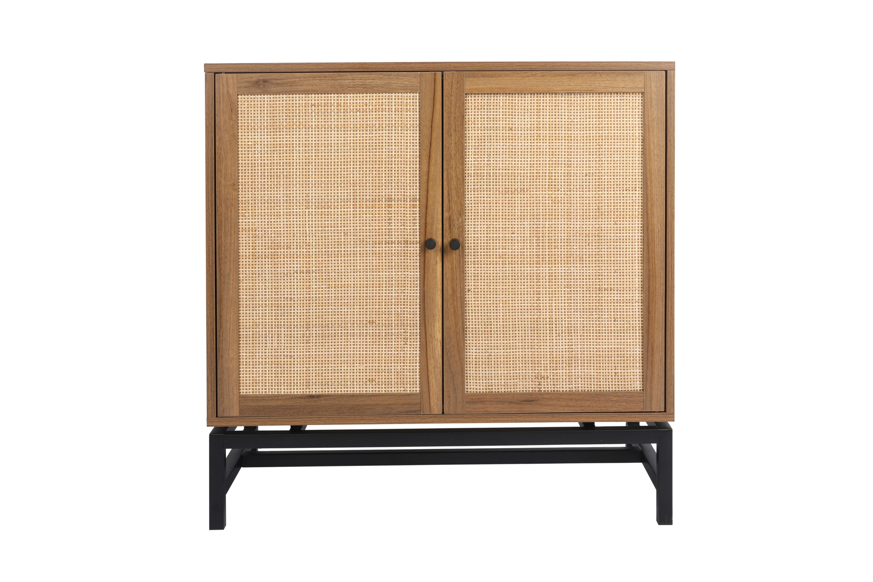 Set of 2, Natural rattan, 2 door cabinet, with 1 Adjustable Inner Shelves, rattan, Accent Storage Cabinet