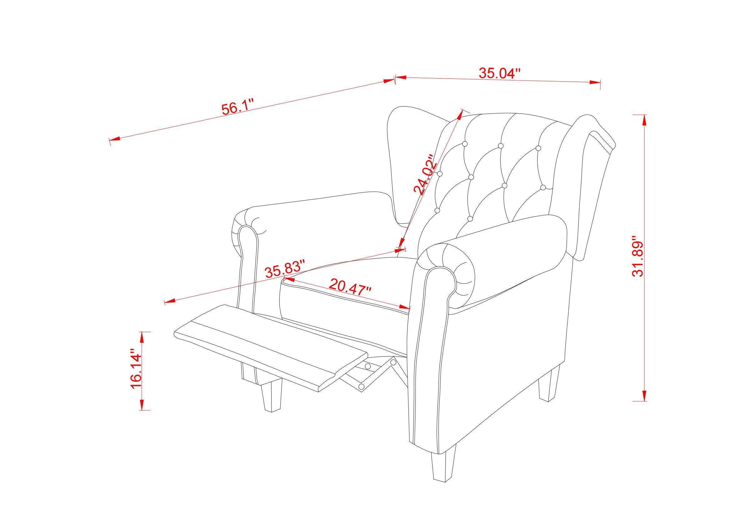 Modern Tufted Push Back Armchair Technical Leather Chair, Adjustable Single Sofa Chair with Sturdy Wood Legs for Bedroom, Living Room, Small Space(Color:GREY)