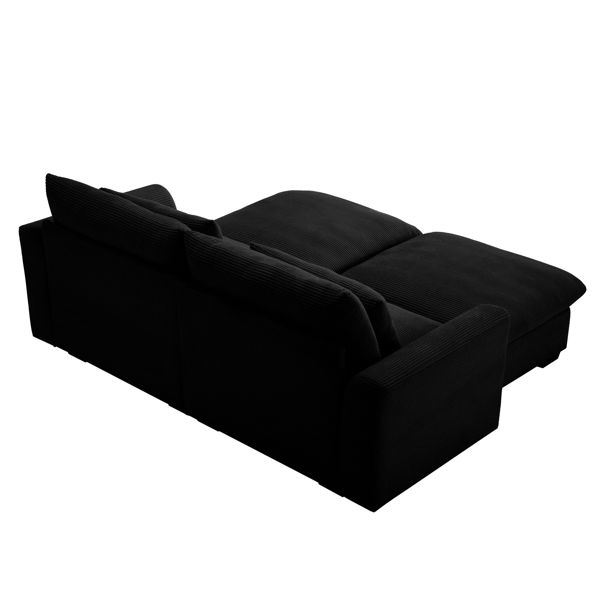 Corduroy Two-Seater Sofa with 2 Storage Footrest,2 Seater Sectional  deep seat sofa,Comfy Couches for Living Room,Black Sofa