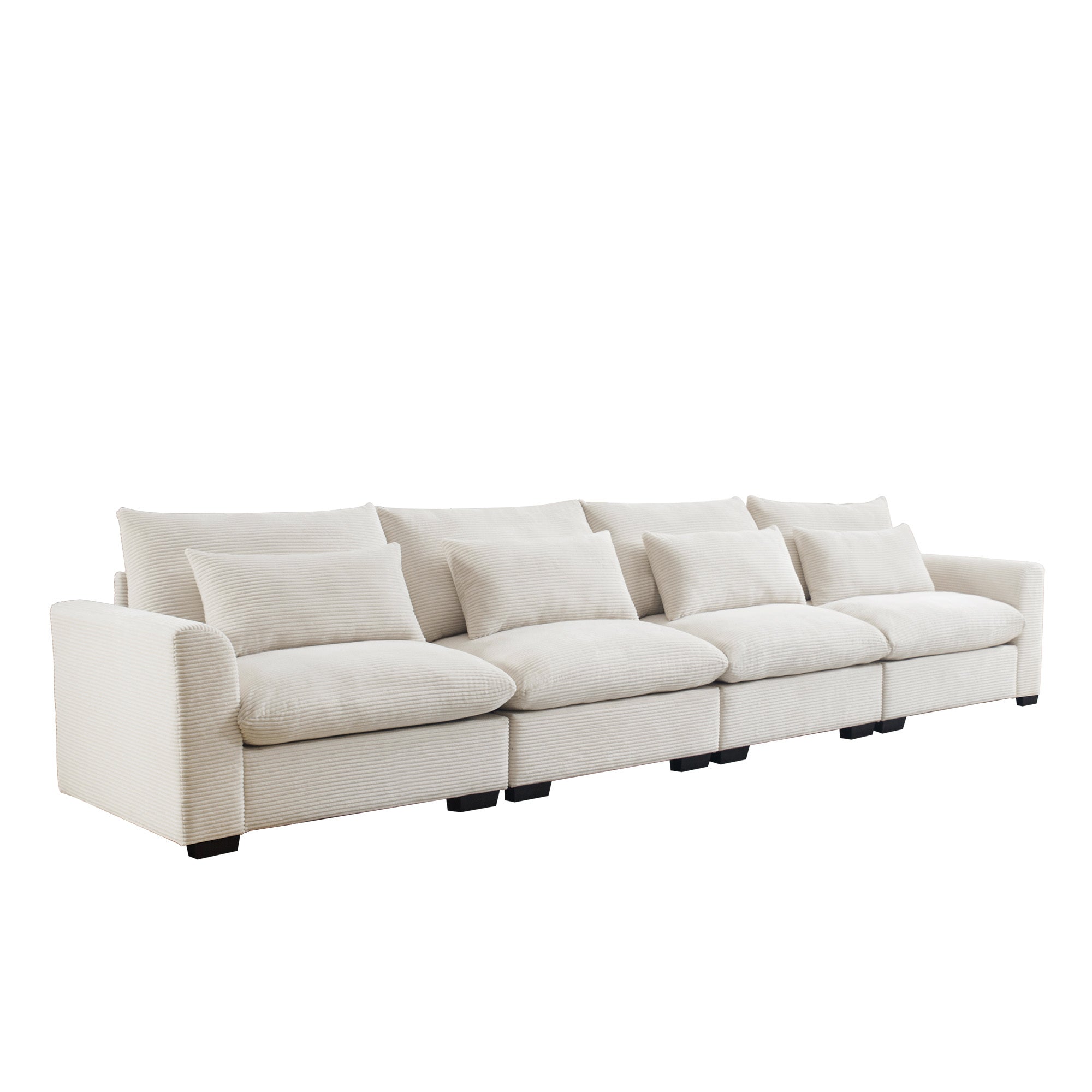 4 Seater Deep Seat Couches for Living Room, Comfy Beige Corduroy Sofas for Living Room Modern with 4 Waist Pillows