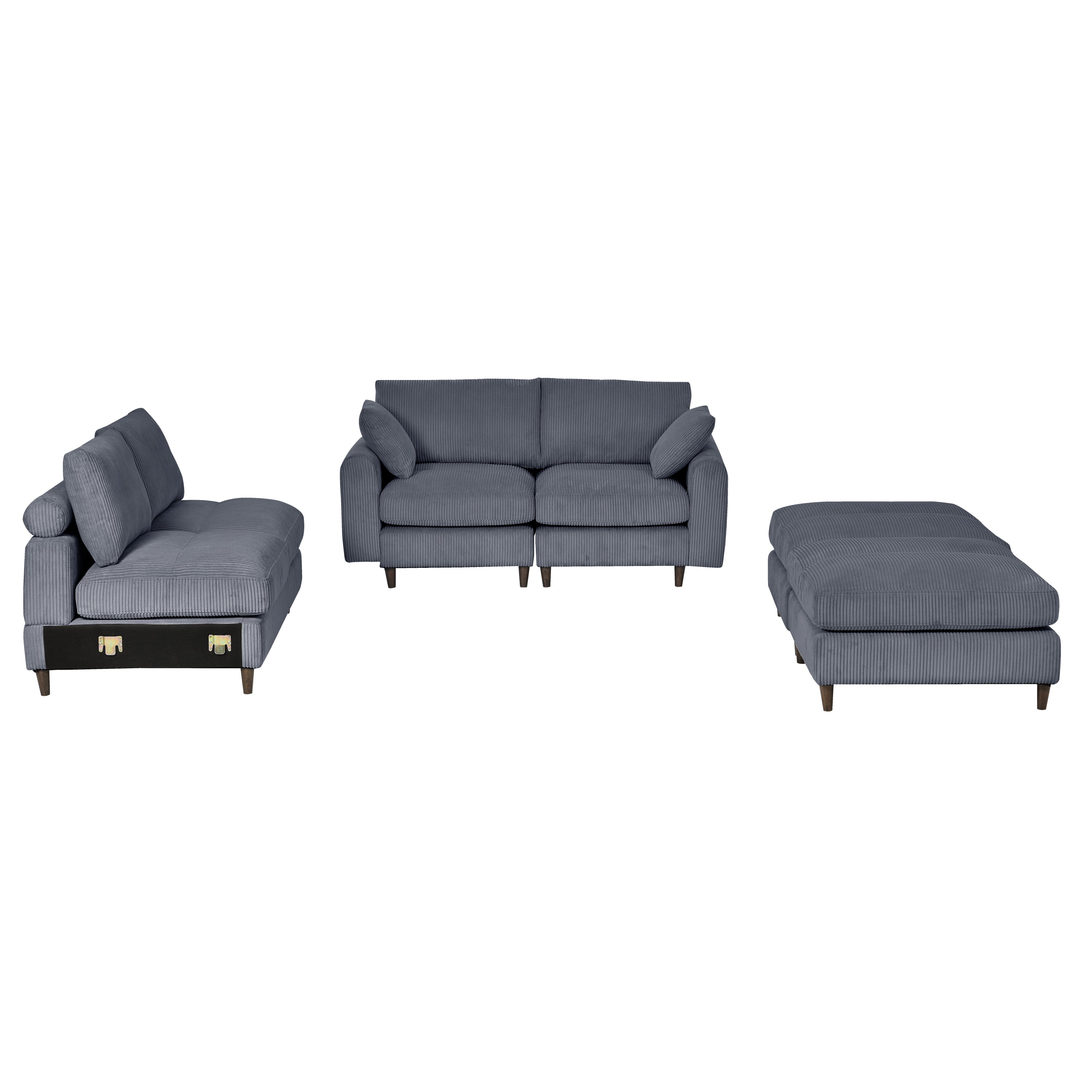 6-Seat Corduroy Modular Sofa, U/L Shape with Footstool – Gray