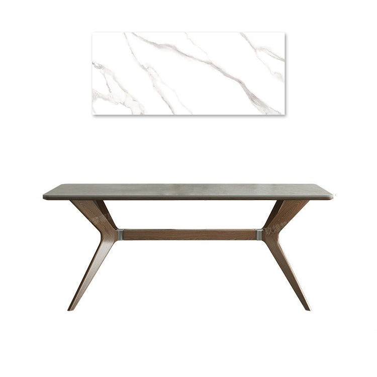 Minimalistic Rectangular Dining Table with Marble Top & Ash Wood Frame for 6-10 Seaters jh-271-BN