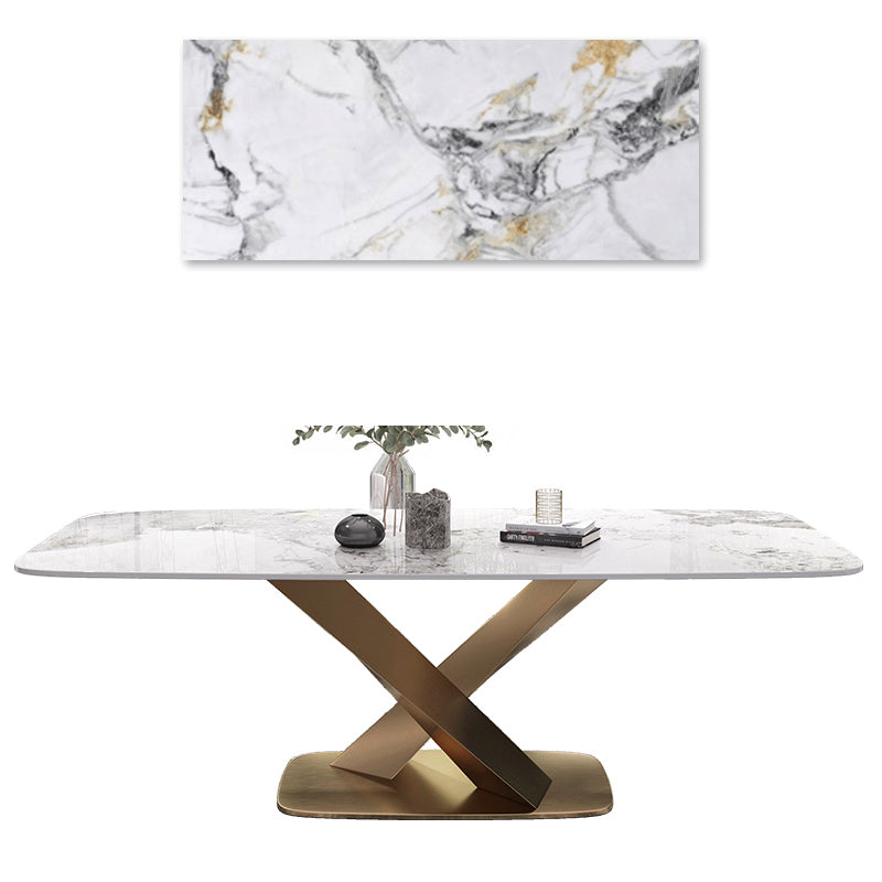 Luxurious Rectangular Dining Table - Durable Marble Top & Steel Pedestals in Large jh-067