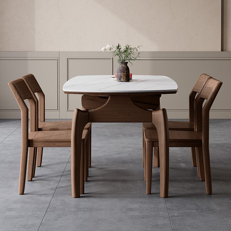 Extendable Round Dining Table with Sintered Stone Top and Wooden Base - Modern for Diningroom fnl-276