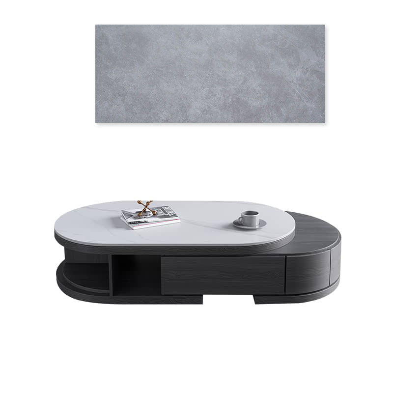 Stylish Oval Coffee Table with Storage and Marble Top - Durable Modern Design for LIvingroom faml-701