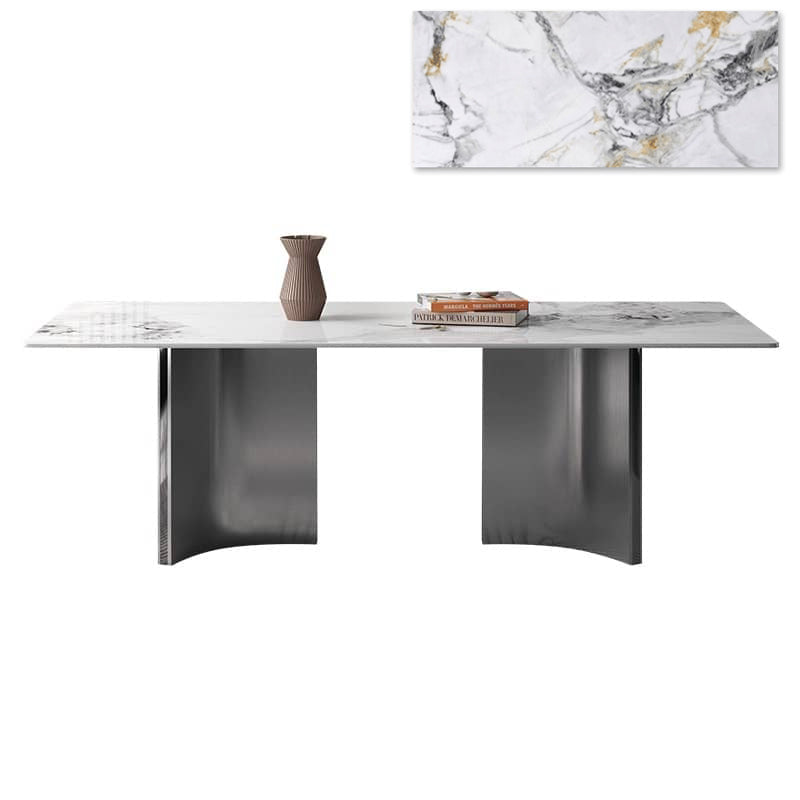 Luxurious Rectangular Dining Table - Sleek Marble Top & Metal Pedestals for 6-8 Person faml-700