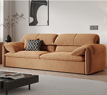 Stylish Solid Wood Sofa with Cotton and Down Cushions in Dark Gray and Beige hyt-1238