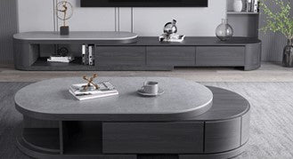 Sleek White Gloss TV Cabinet with Matte Grey Marble Accents - Plywood & Metal Construction faml-702