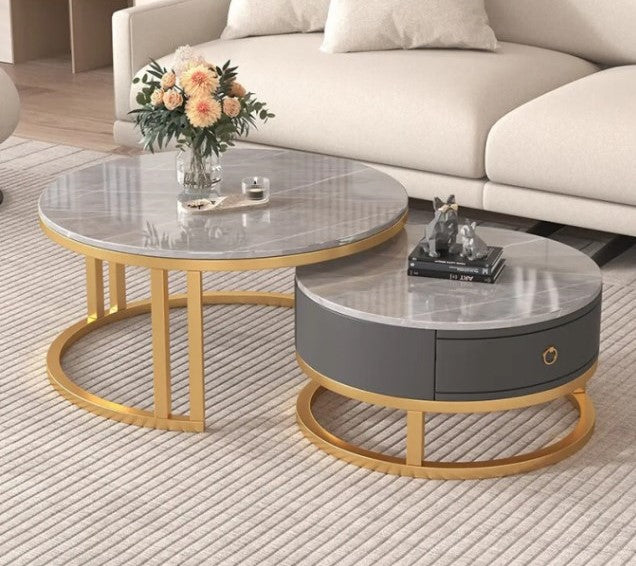 Modern Round Coffee Table with Storage and Metal Legs - Stylish for LIvingroom frg-495