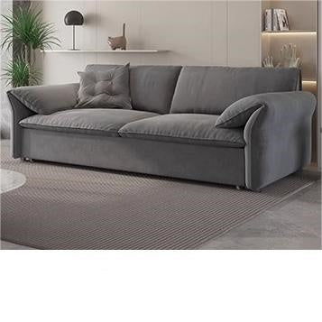 Luxurious Beige and Blue Solid Wood Sofa with Light Brown Accents and Dark Gray Detailing - Premium Cotton Down Upholstery hyt-1236