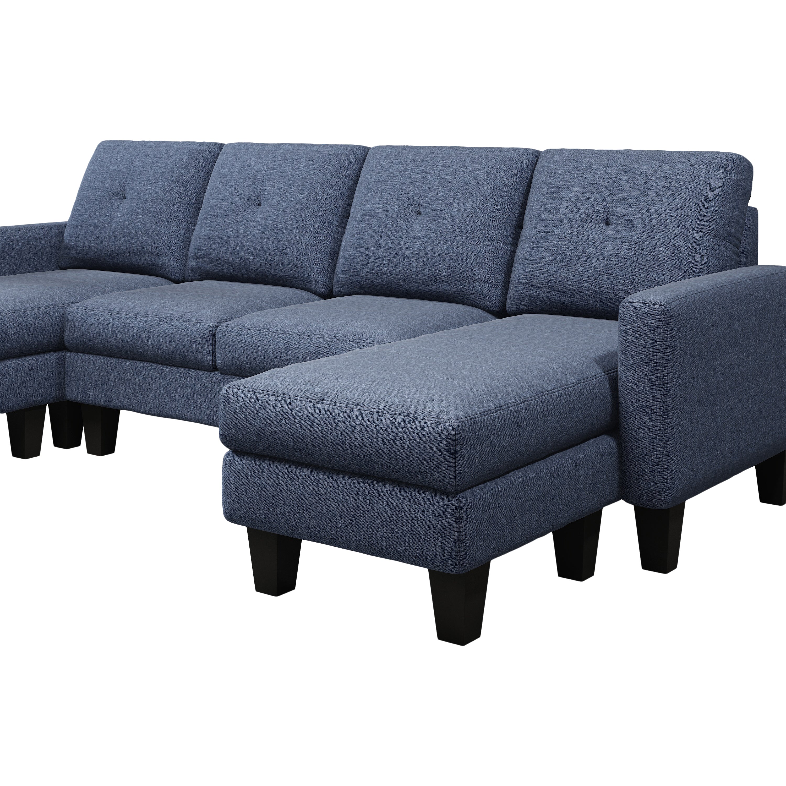 U-Shaped Sofa Coch 4-Seat Sofa with Chaise Polyester Fabric for Living Room Apartment Office (Blue)