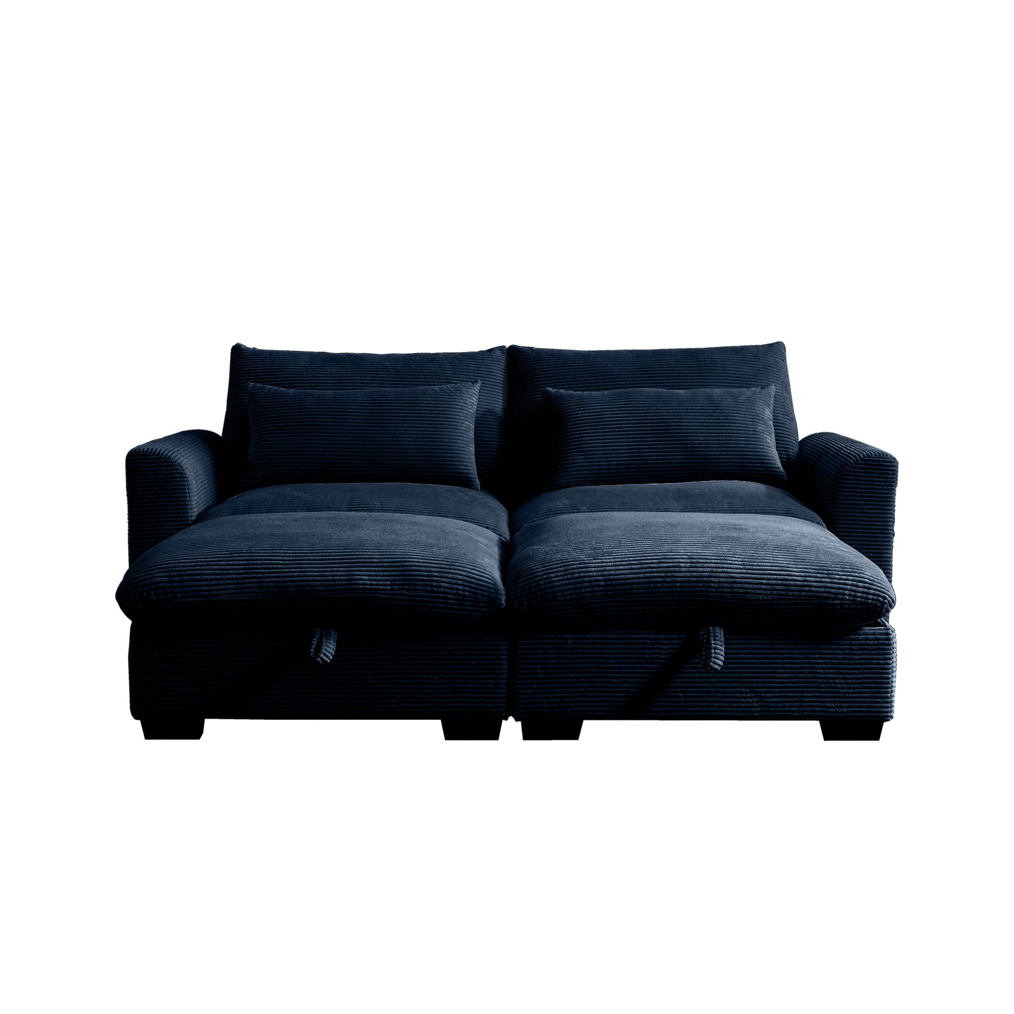 Corduroy Two-Seater Sofa with 2 Storage Footrest, 2 Seater Sectional  deep seat sofa,Comfy Couches for Living Room ,Bule Sofa