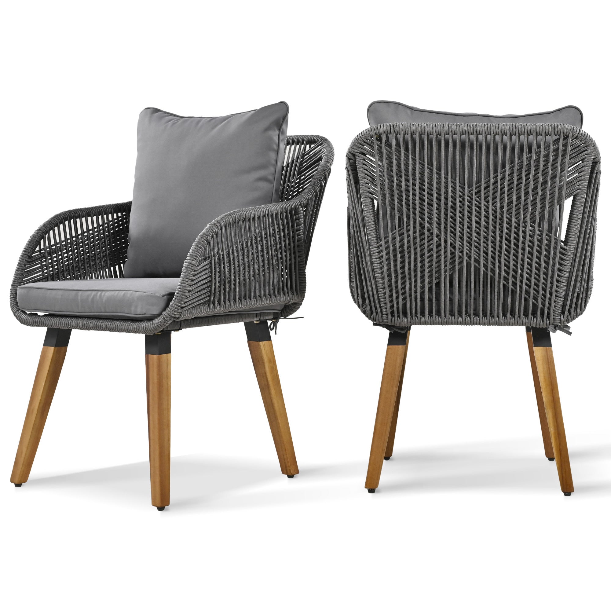 K&K 5 Pieces Garden Patio Furniture Set with Wicker Cool Bar Table, Ottomans for Outdoor Porch, Backyard, Balcony, Poolside - Grey