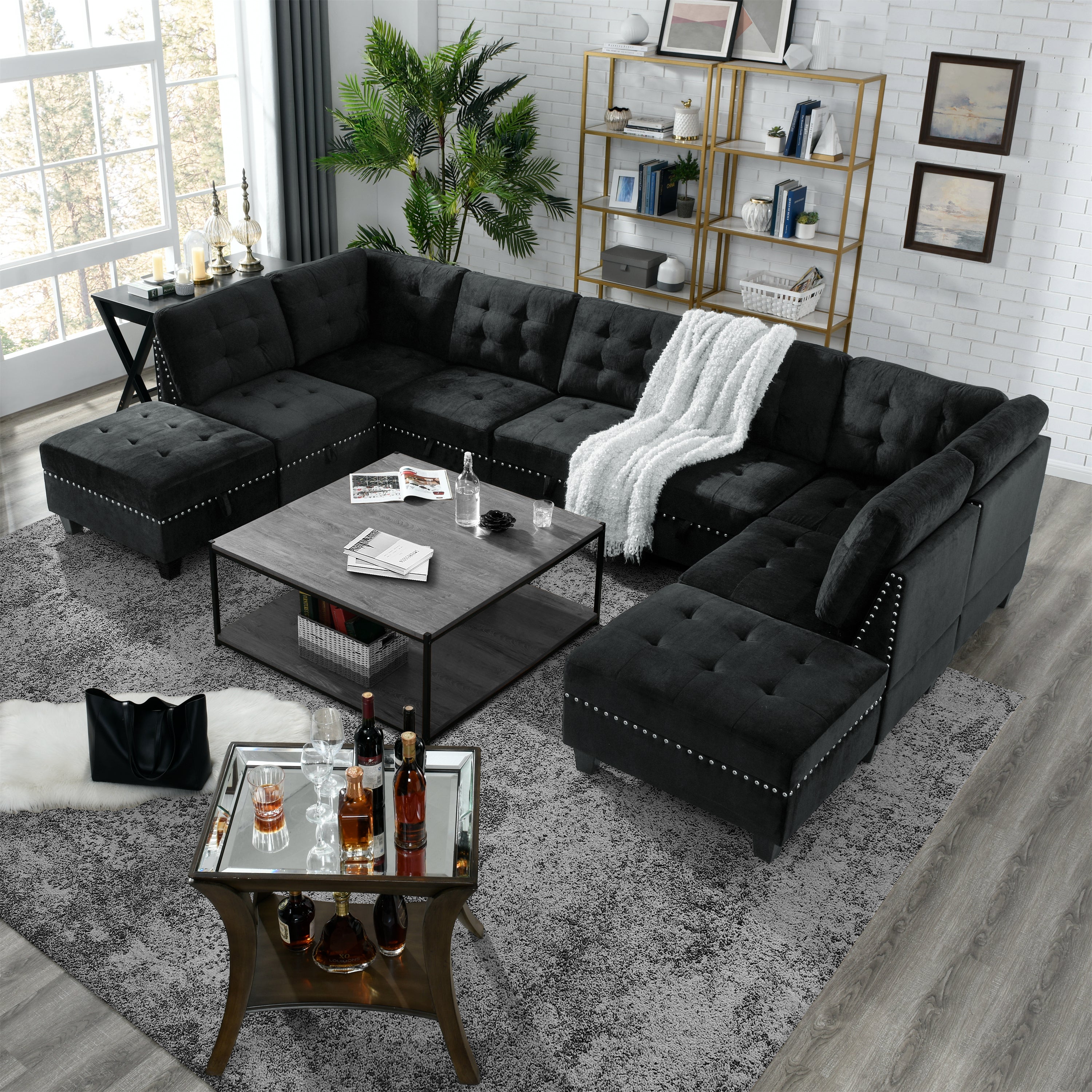 Corner Sofa for Modular Sectional,Black Velvet (31.5"x31.5"x36.5")