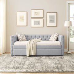 Daybed with Trundle Upholstered Tufted Sofa Bed, with Button and Copper Nail on Square Arms,both Twin Size,Grey(85"x42.5"x31.5")(Old SKU W487S00045)