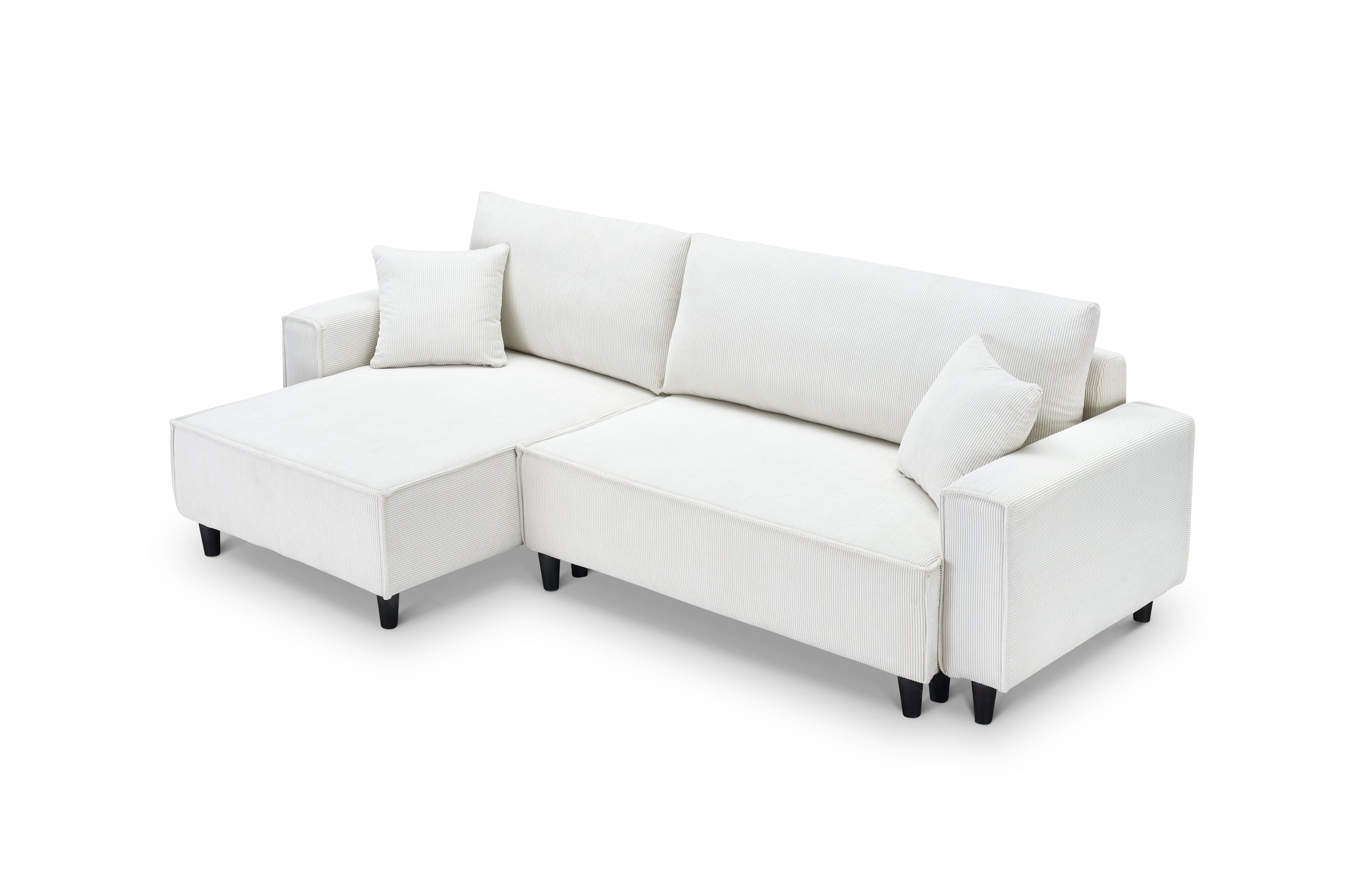 93" Beige Corduroy Sofa Bed with Two Pillows - Sectional L-Shaped Sofa with Storage for Living Room