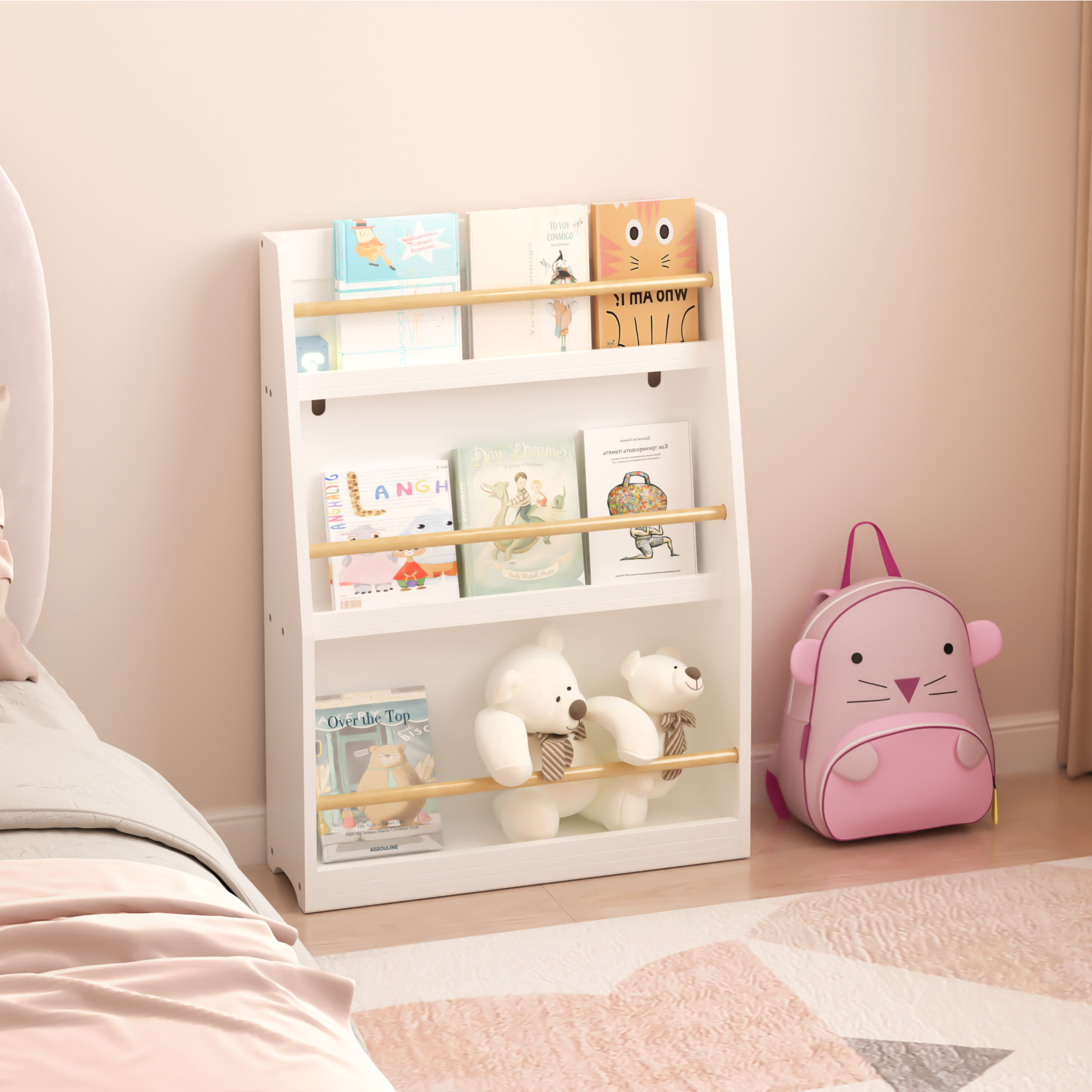 3 Tier Kids Book Shelf,Kids Book Rack, Helps Keep Bedrooms, Playrooms, and Classrooms Organized,White