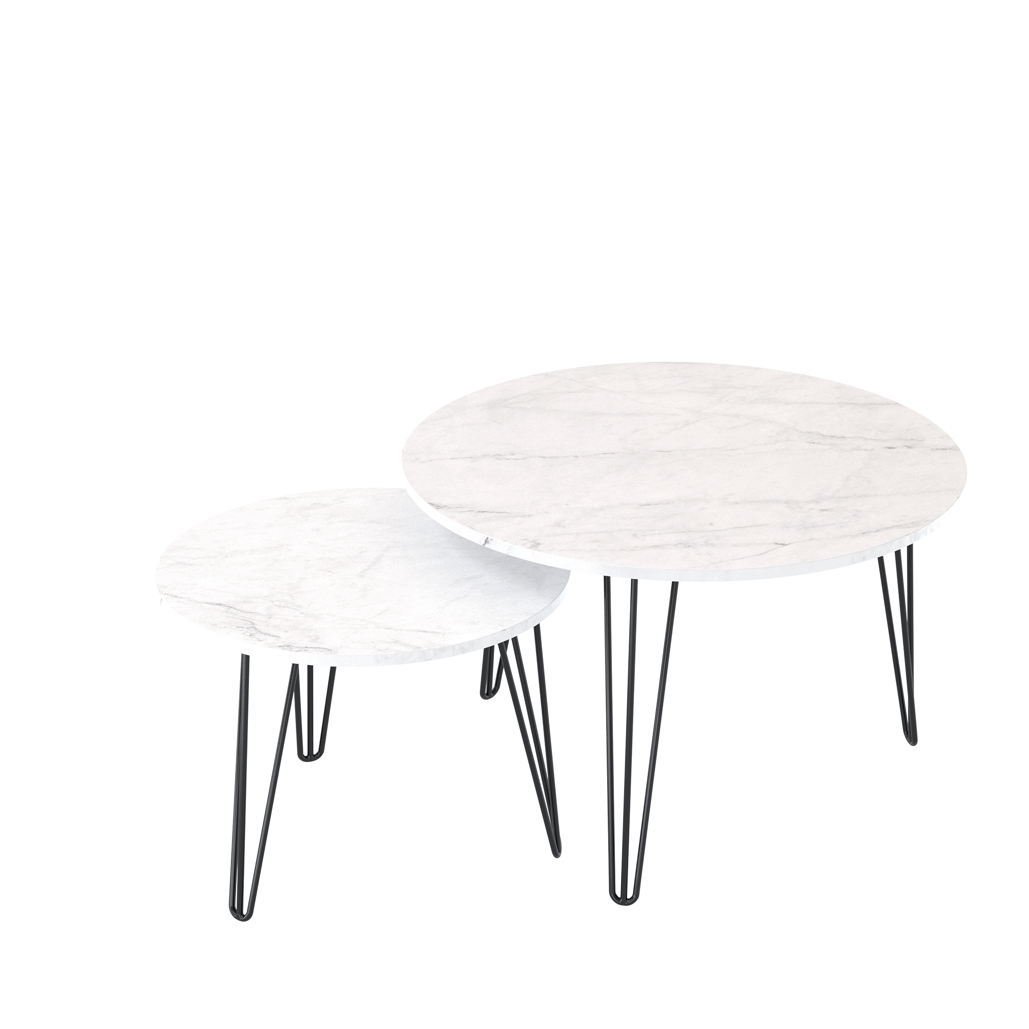 27.56'' Round Nesting Coffee Table Set of 2,  Circular Nesting End Table Set, Round Marble Tabletop, and Sturdy Metal Base for Living Room, bedroom, White