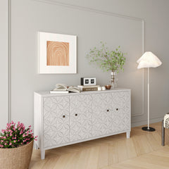 Accent Cabinet 4 Door Wooden Cabinet Sideboard Buffet Server Cabinet Storage Cabinet, for Living Room, Entryway, Hallway, Office, Kitchen and Dining Room, White Wash