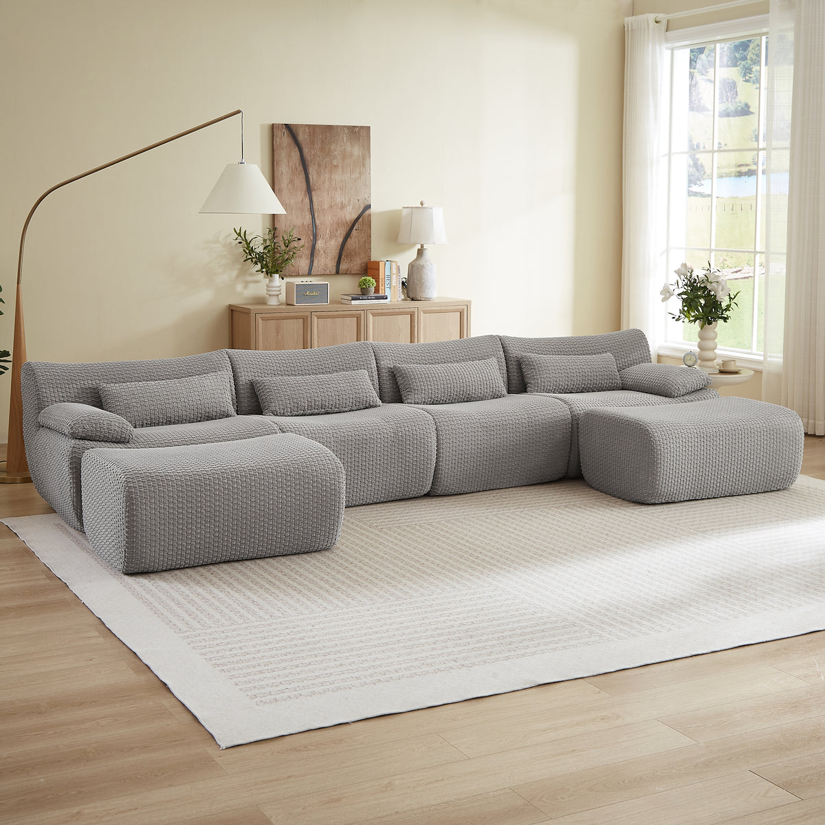Sectional Couches for Living Room, Convertible U-Shape Couch with Ottoman