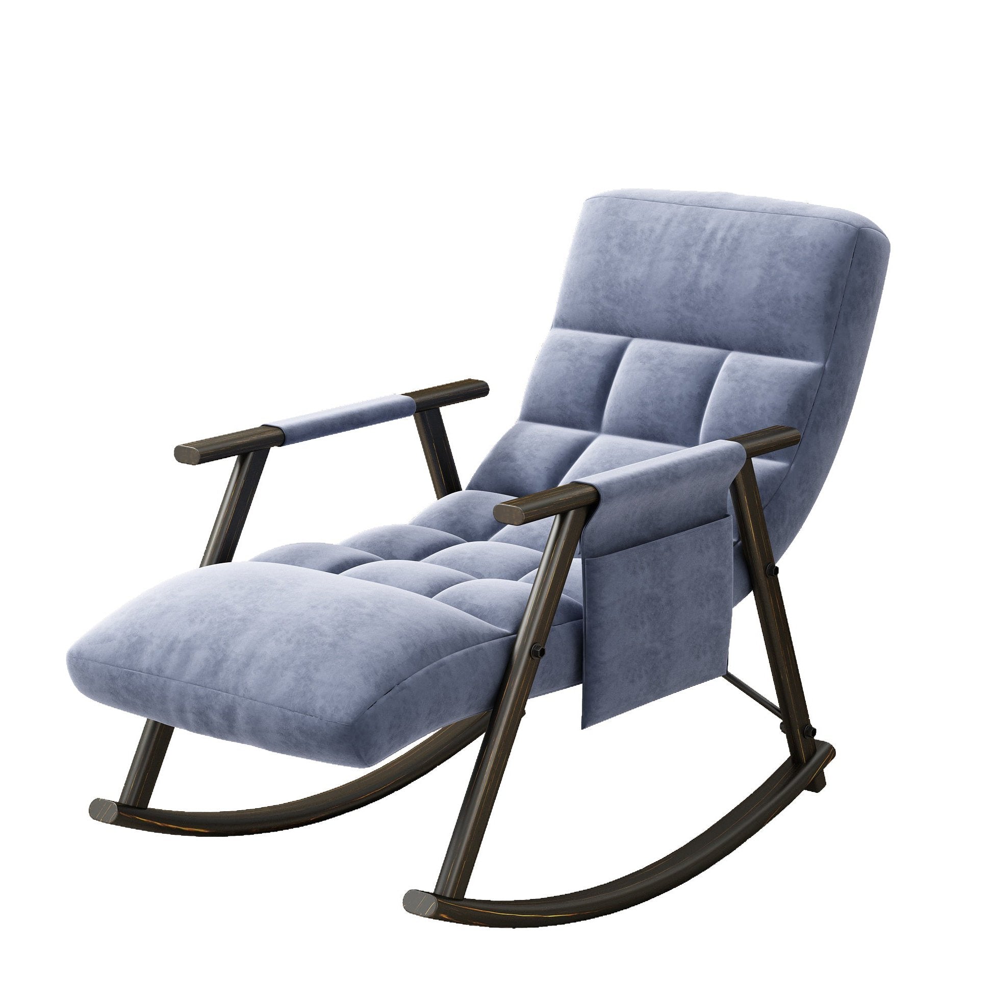 Casual folding rocking chair upholstered, lounge rocking chair adjustable high back and foot rest,side pockets placed in living room bedroom balcony