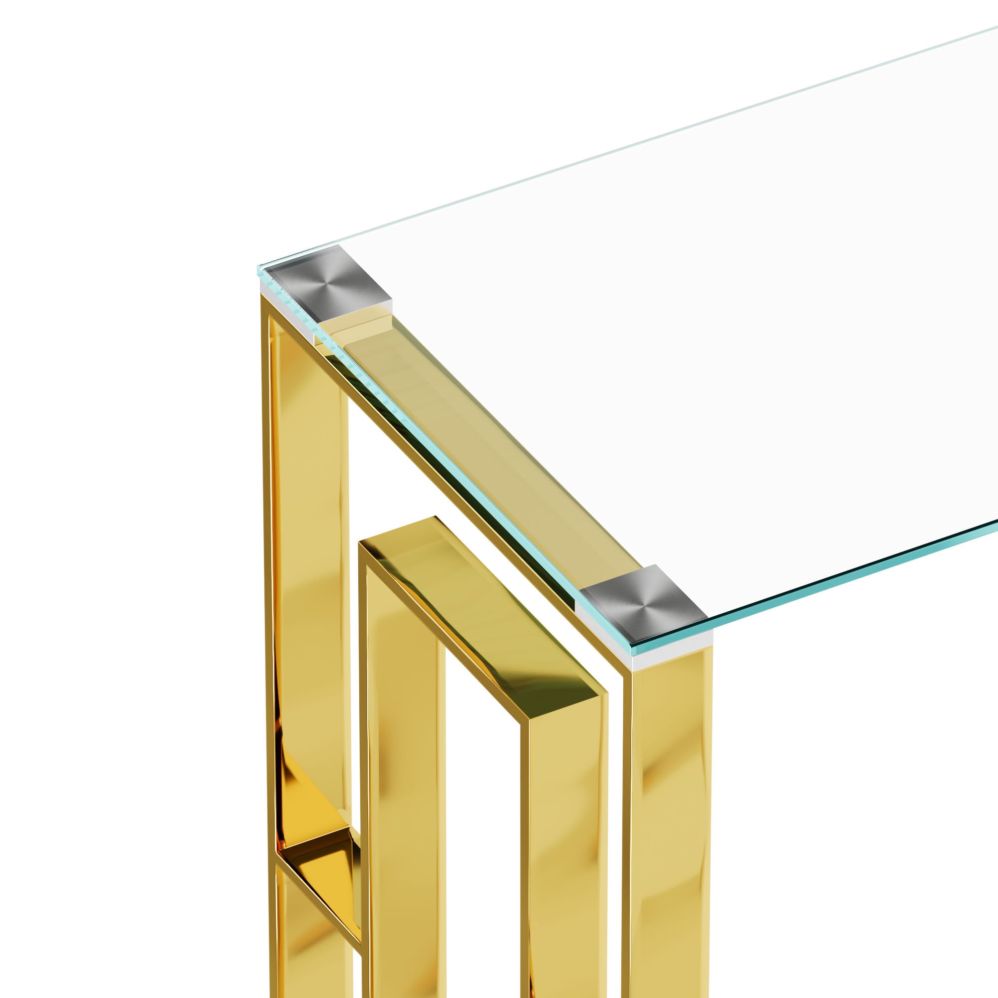 Console Table Stainless Steel Glass,Meal side table Golden Clear