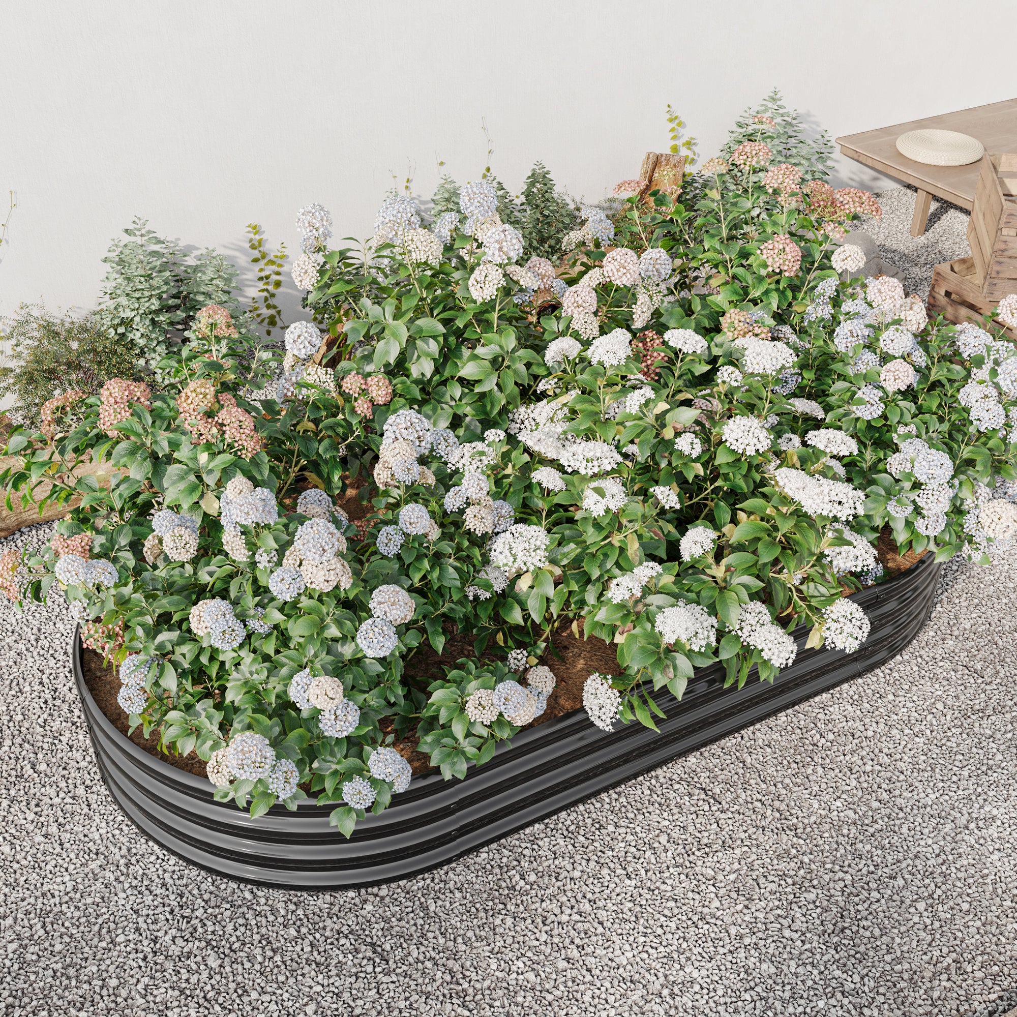 Large Oval Metal Raised Garden Bed, Outdoor Planter for Vegetables - Black
