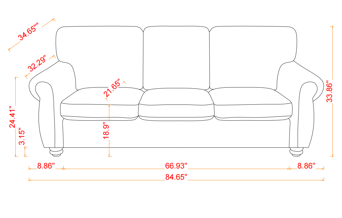 3-Seater Black Chenille Sofa