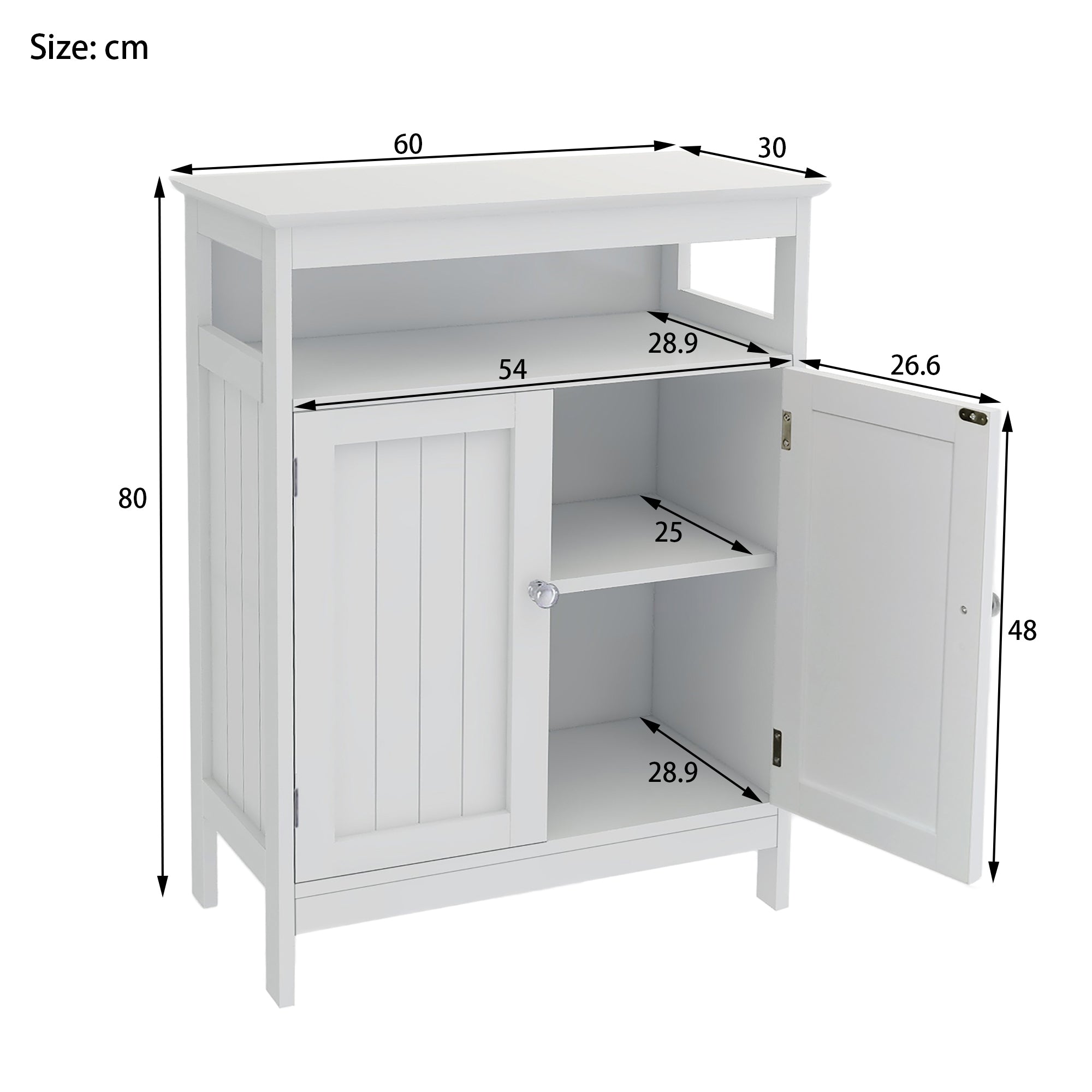 Modern White Bathroom Standing Storage Cabinet With Double Doors for Storage