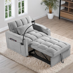 Convertible Chair Sofa Bed, Adjustable Pull-Out Design with Multi-Pockets for Living Room and Small Spaces, Gray