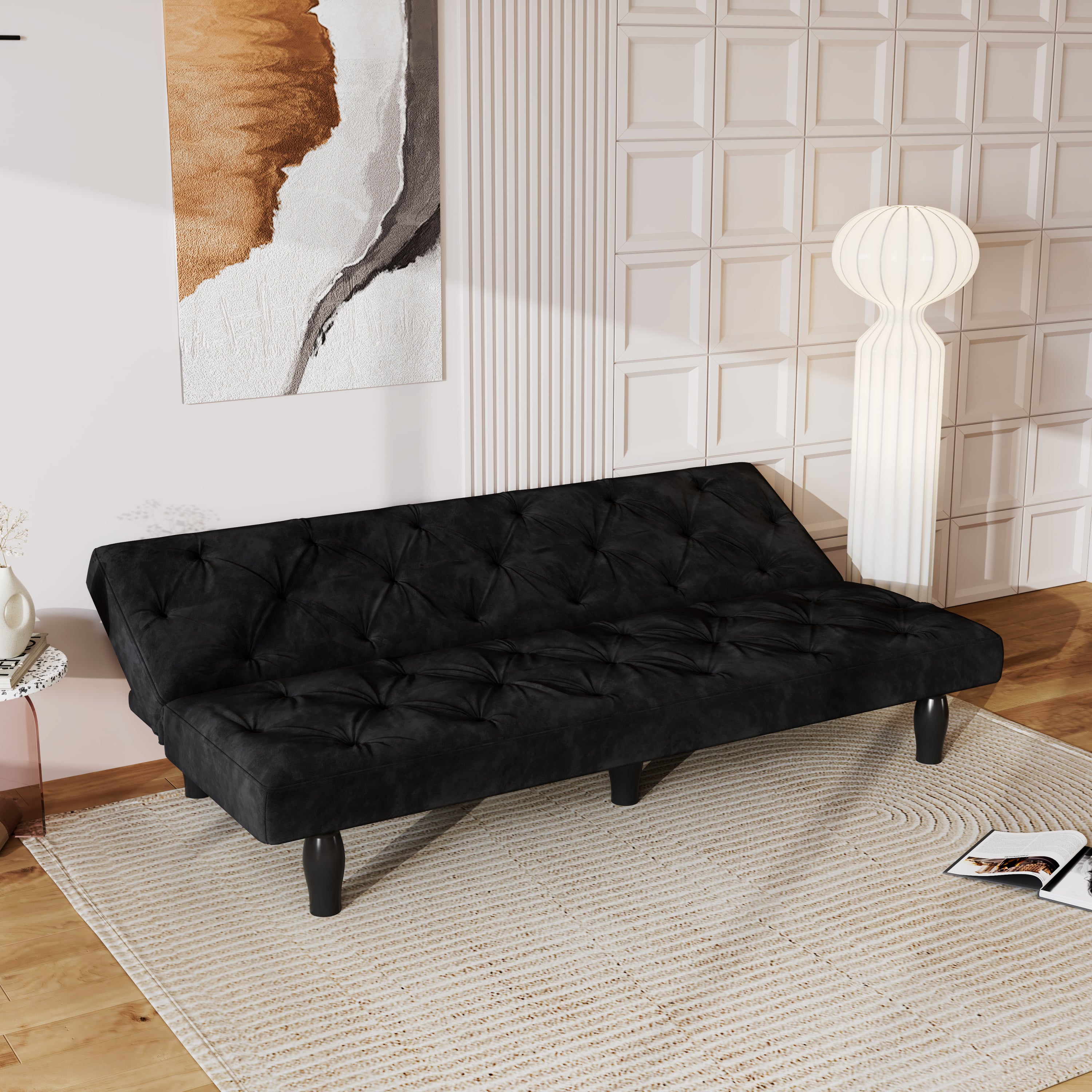 Sofa-to-Bed Evolution: 66" Black Velvet Sofa Bed Transforms Seamlessly, Ideal for Family Living Rooms, Apartments, and Bedrooms