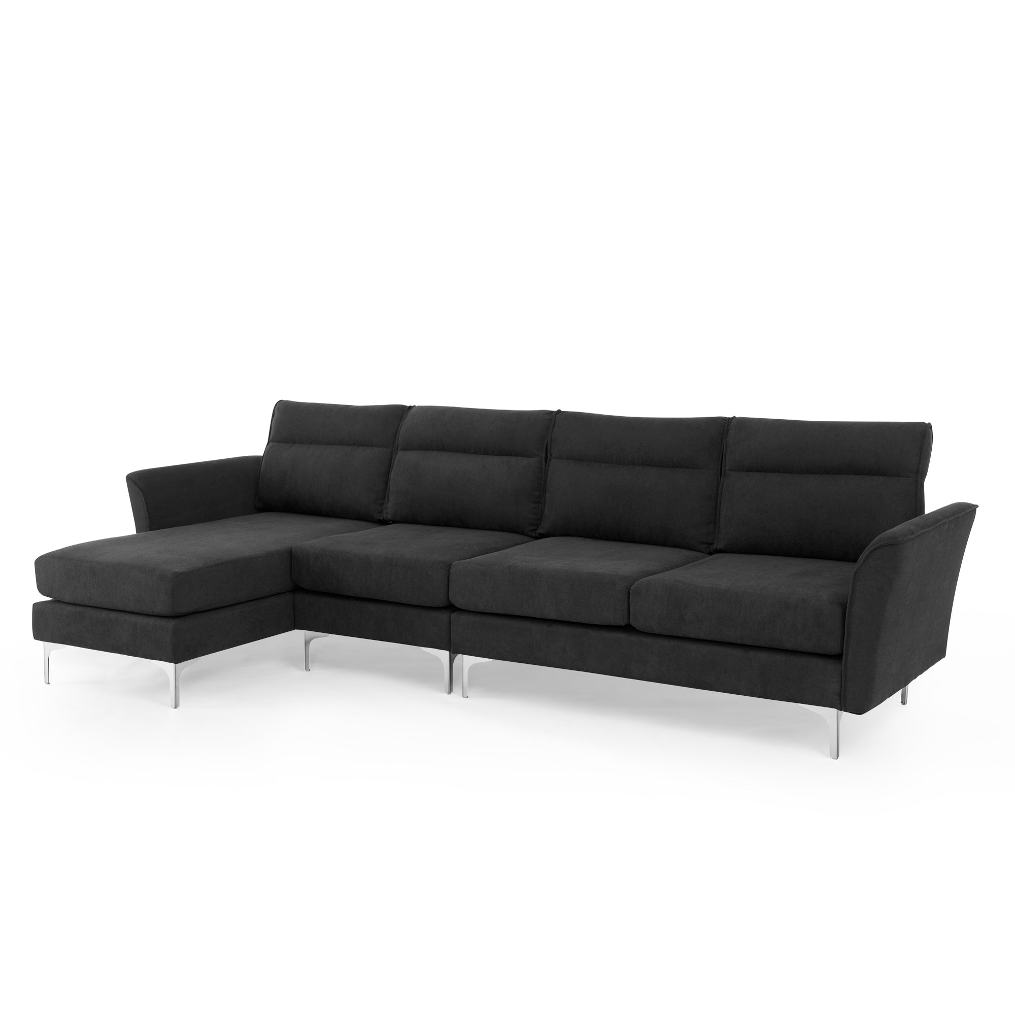 Modern Sofa 3-Seat Couch with Stainless Steel Trim and Metal Legs for Living Room,New package compression sofa technology,black