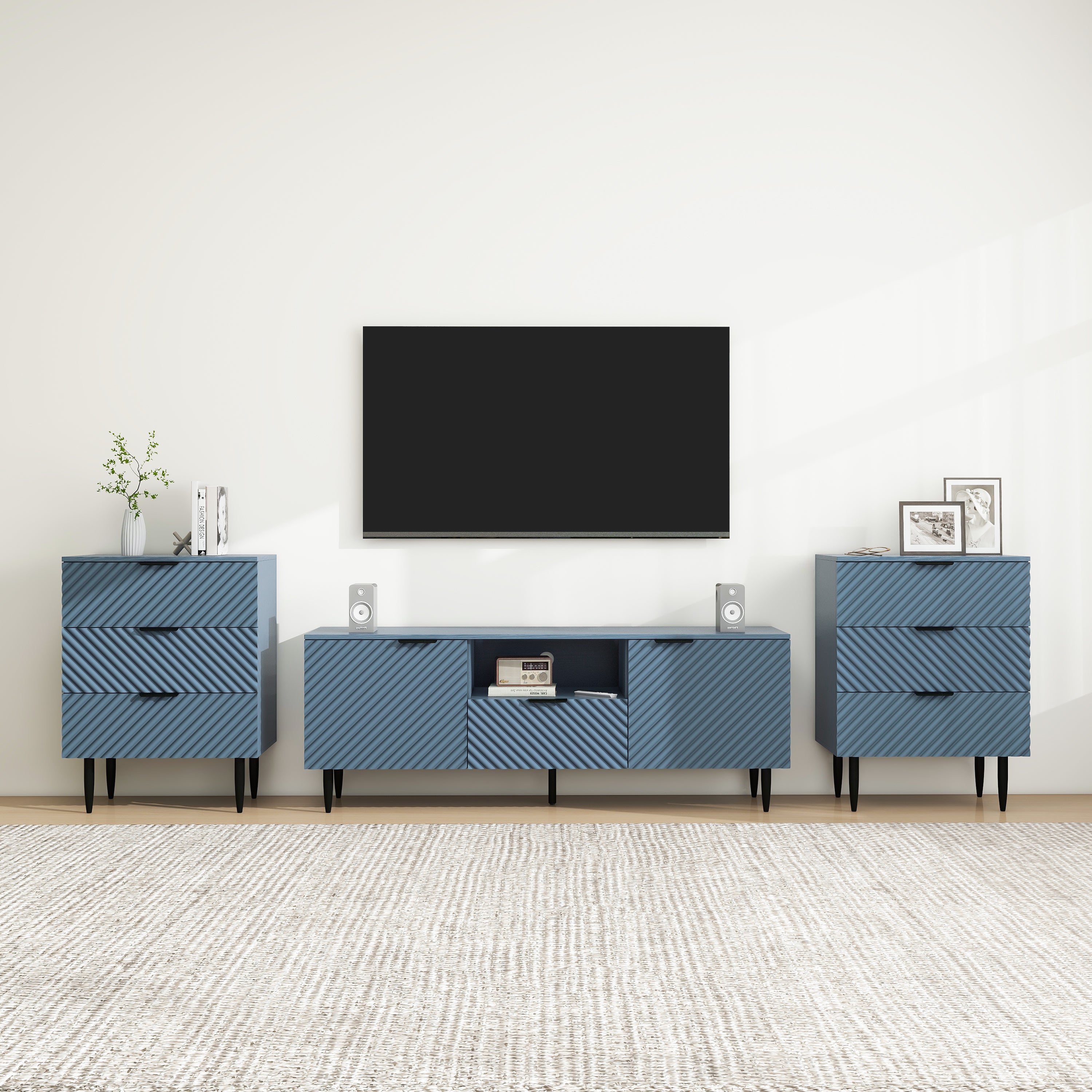 TV Stand with Solid Ion Feet, TV Console Table for Living Room, Bedroom