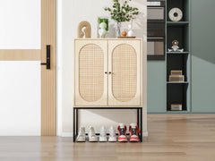 Allen 2 Door high cabinet, rattan, Built-in adjustable shelf, Easy Assembly, Free Standing Cabinet for Living Room Bedroom