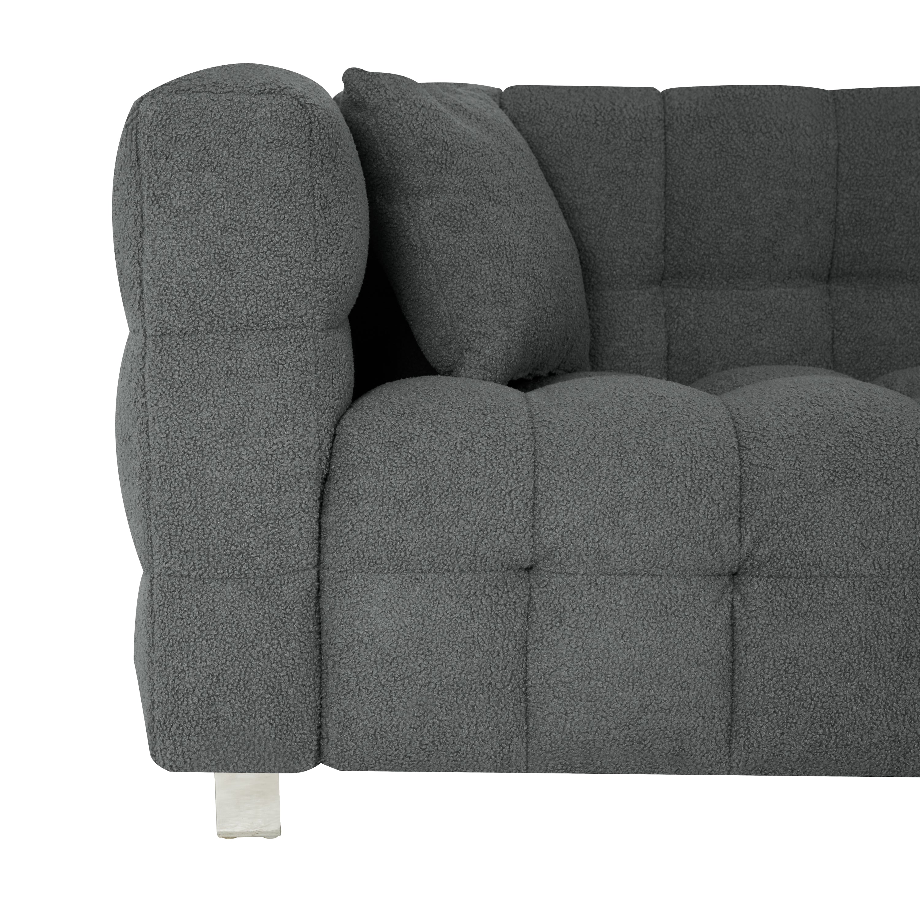 Modern Gray Teddy Fleece Modular Pit Sofa with 2 Pillows for Living Room - Luxurious 3-Seater Design