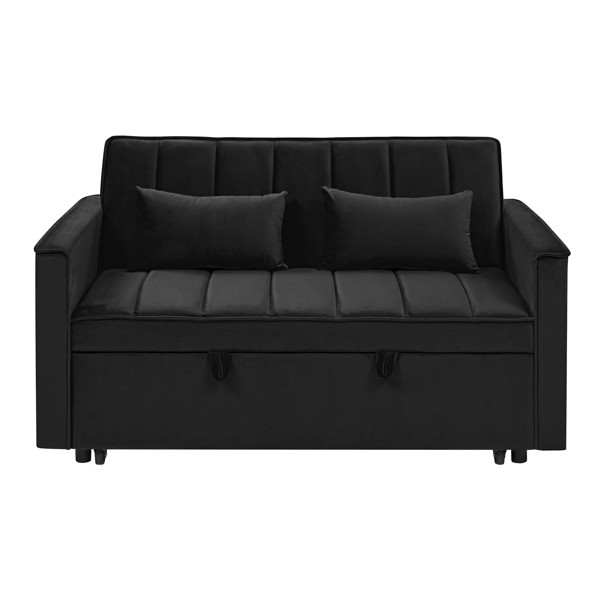 54.33" Modern Foldable Velvet Sofa Bed, Adjustable Back, Pull-Out Design, 3 Length Options, Black