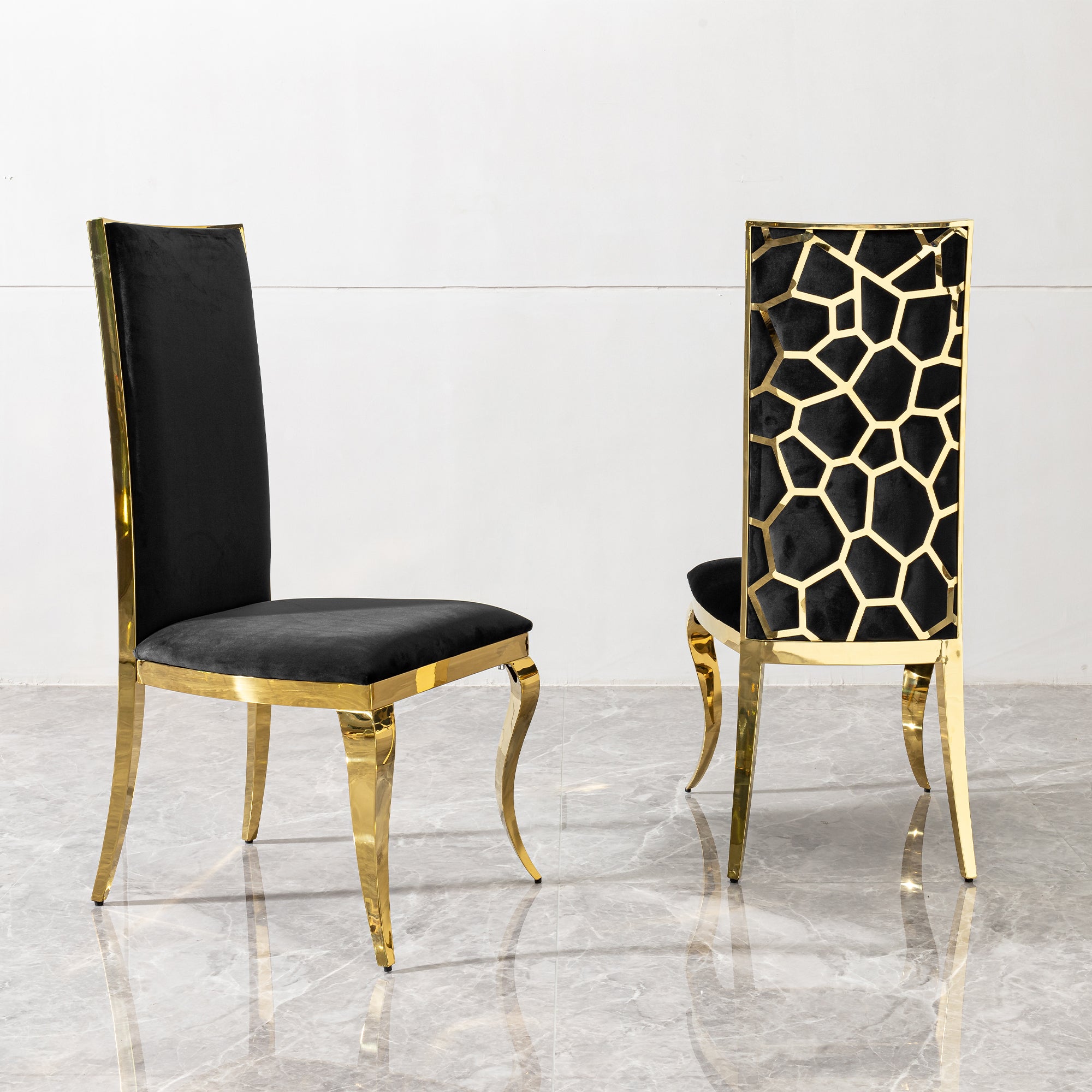 Marble Pattern Dining Table, Gold Base, Set of 6