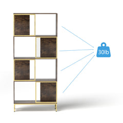 4-Tier Industrial Bookshelf, Asymmetrical Display Shelf