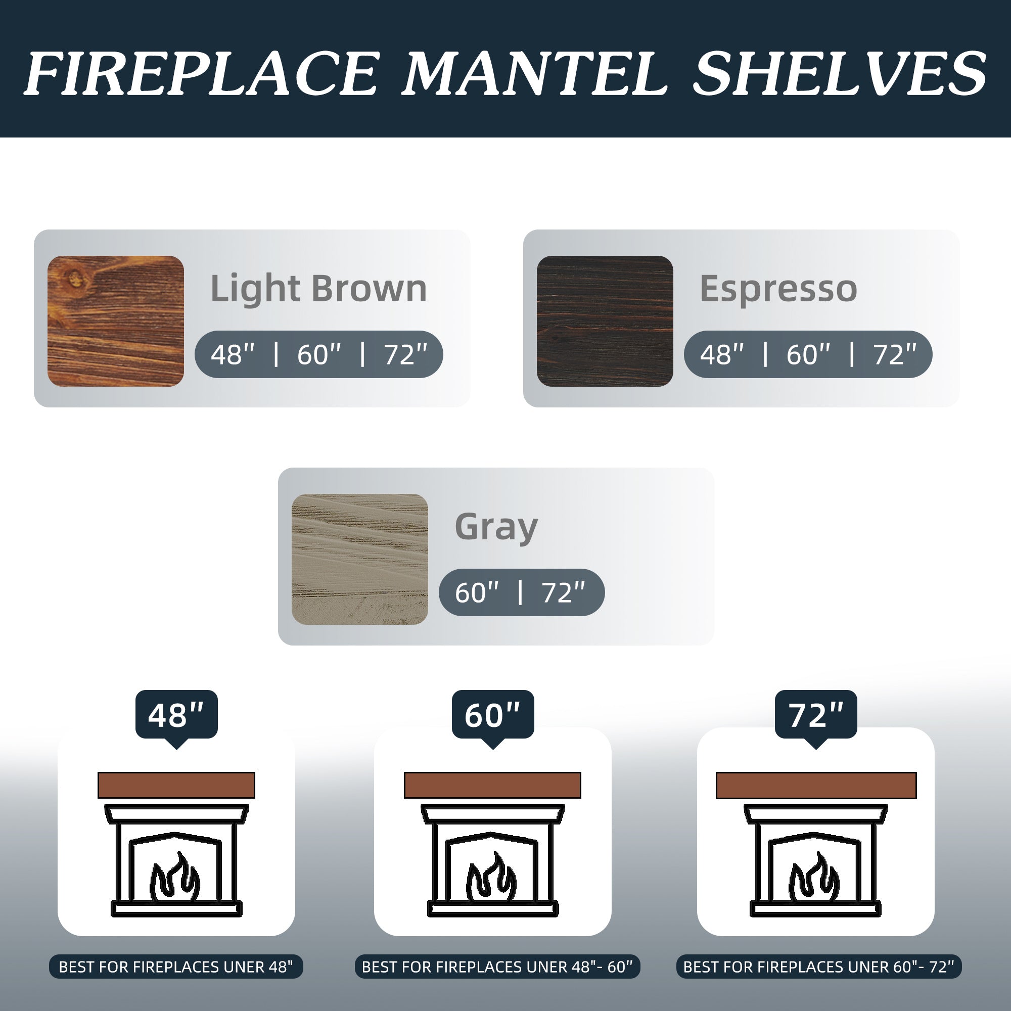 48" Rustic Wood Floating Fireplace Mantel Shelf – Wall-Mounted