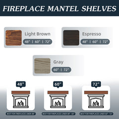 48" Rustic Wood Floating Fireplace Mantel Shelf – Wall-Mounted
